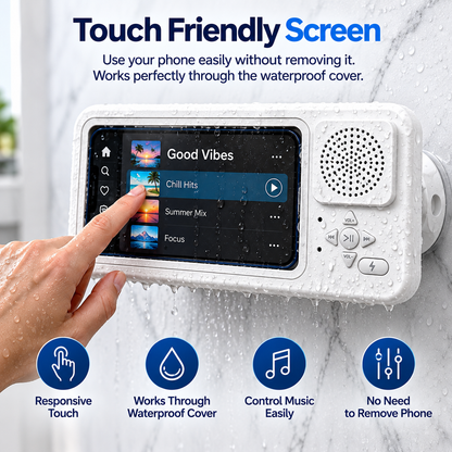 ShowerSync™ Waterproof Phone Holder + Bluetooth Speaker