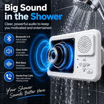 ShowerSync™ Waterproof Phone Holder + Bluetooth Speaker