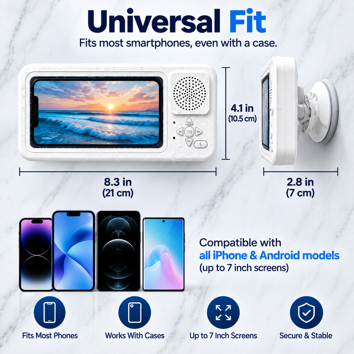 ShowerSync™ Waterproof Phone Holder + Bluetooth Speaker