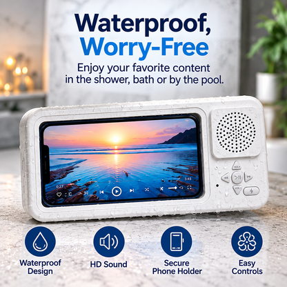 ShowerSync™ Waterproof Phone Holder + Bluetooth Speaker