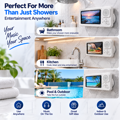 ShowerSync™ Waterproof Phone Holder + Bluetooth Speaker