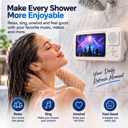 ShowerSync™ Waterproof Phone Holder + Bluetooth Speaker